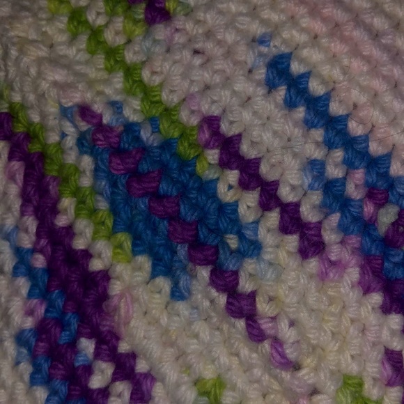 One pair of pink, purple, green, white, and blue striped potholders - Picture 4 of 7